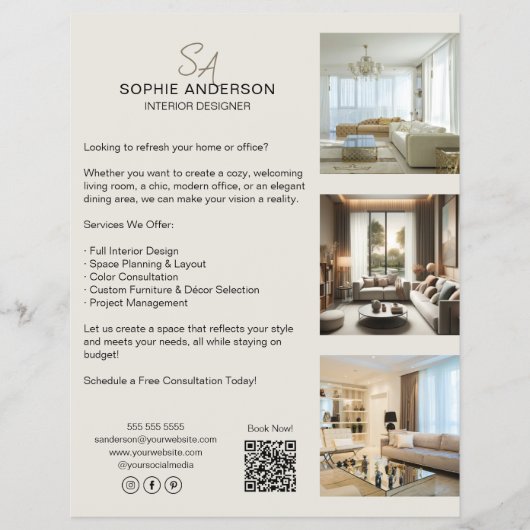 Aangepaste Monogram Foto QR Professioneel Bedrijf Flyer (Voorkant)