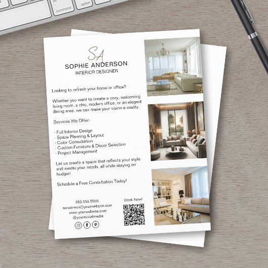 Aangepaste Monogram Foto QR Professioneel Bedrijf Flyer