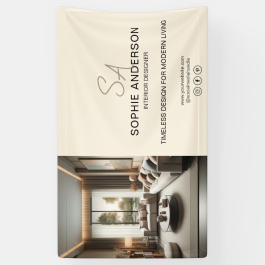 Aangepaste Monogram Fotocrème Professioneel Bedrij Spandoek (Verticaal)