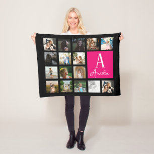 Aangepaste Monogram fotomontage fotocollage Fleece Deken