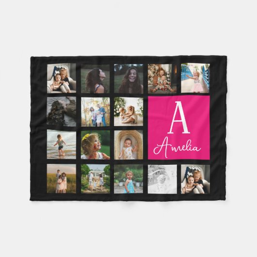 Aangepaste Monogram fotomontage fotocollage Fleece Deken (Voorkant (Horizontaal))