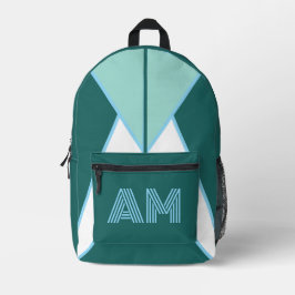 Aangepaste Monogram Geometrische Teal Blauwe Rugza Bedrukte Rugzak