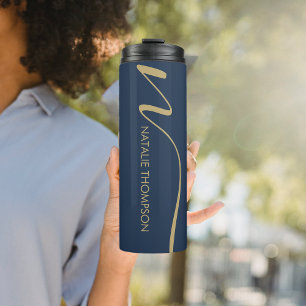 Aangepaste monogram gepersonaliseerd met naam blau thermosbeker