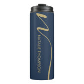 Aangepaste monogram gepersonaliseerd met naam blau thermosbeker (Voorkant)
