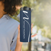 Aangepaste monogram gepersonaliseerd met naam Navy Thermosbeker