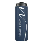 Aangepaste monogram gepersonaliseerd met naam Navy Thermosbeker (Voorkant)