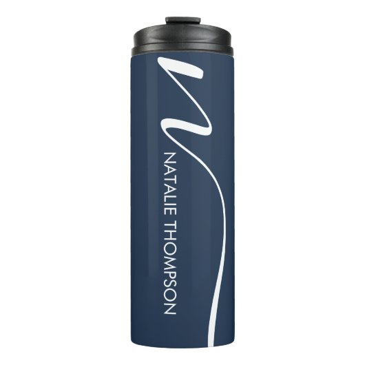 Aangepaste monogram gepersonaliseerd met naam Navy Thermosbeker (Voorkant)