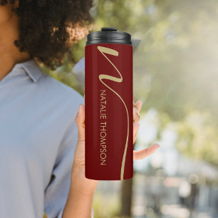 Aangepaste monogram gepersonaliseerd met naam rood thermosbeker