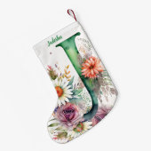 Aangepaste Monogram Gepersonaliseerde Bloemen Wate Kleine Kerstsok (Achterkant (Hangend))