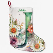 Aangepaste Monogram Gepersonaliseerde Bloemen Wate Kleine Kerstsok (Voorkant)