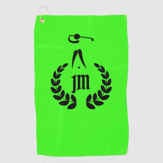 Aangepaste Monogram Gepersonaliseerde Neon Groen Golfhanddoek (Voorkant)