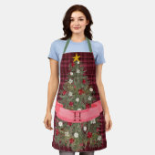 Aangepaste Monogram geruite + Waterverf kerstboom Schort (Gedragen)