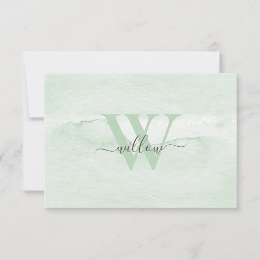 Aangepaste monogram giftige groene Waterverf Bedankkaart (Voorkant)