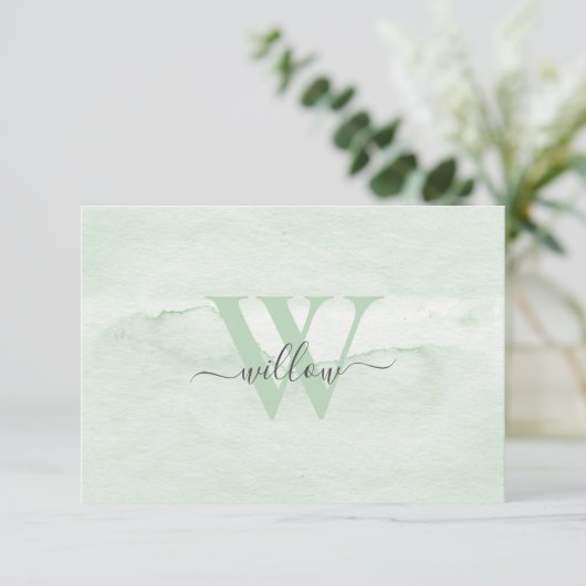 Aangepaste monogram giftige groene Waterverf Bedankkaart (Staand voorkant)