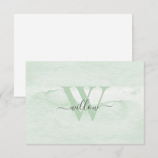 Aangepaste monogram giftige groene Waterverf Bedankkaart (Voorkant / Achterkant)