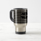 Aangepaste monogram Gingham Black Grey Coffee Cup  Reisbeker (Voorkant links)