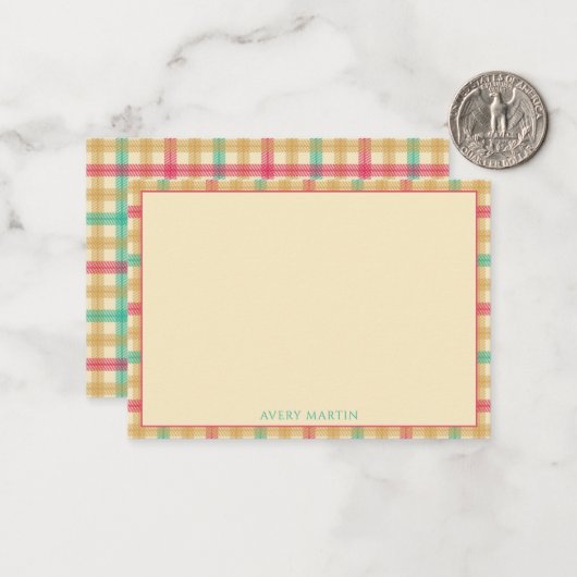 Aangepaste Monogram Gingham patroon dank u Notitiekaartje (Voorkant / Achterkant in situ)