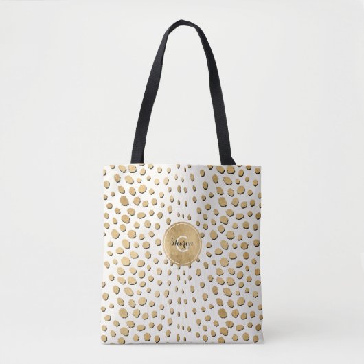 Aangepaste Monogram Gold Cheetah Animal Print Tote Bag (Voorkant)
