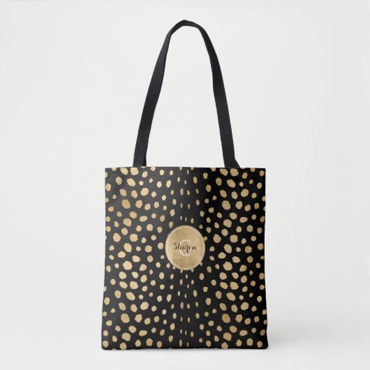 Aangepaste Monogram Gold Cheetah Animal Print Tote Bag (Voorkant)