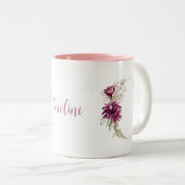 Aangepaste monogram Gold Letter C Roze Floral Tweekleurige Koffiemok (Voorkant rechts)