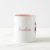 Aangepaste monogram Gold Letter C Roze Floral Tweekleurige Koffiemok (Center)