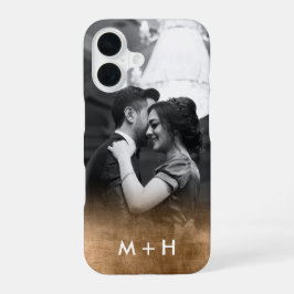 Aangepaste Monogram Gold Ombre Foto iPhone 16 Hoesje