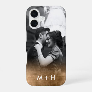 Aangepaste Monogram Gold Ombre Foto iPhone 16 Hoesje