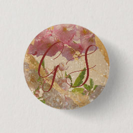 Aangepaste monogram Gold Shimmer Floral-ontkoppeli Ronde Button 3,2 Cm