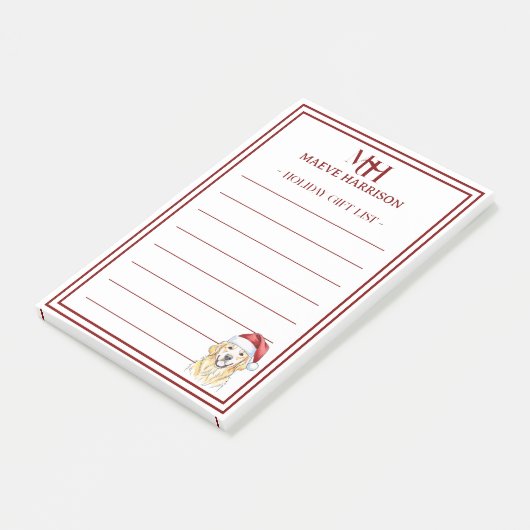 Aangepaste Monogram Golden Retriever Holiday Gift  Post-it® Notes (Schuin)