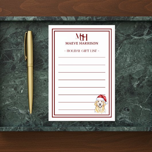 Aangepaste Monogram Golden Retriever Holiday Gift  Post-it® Notes