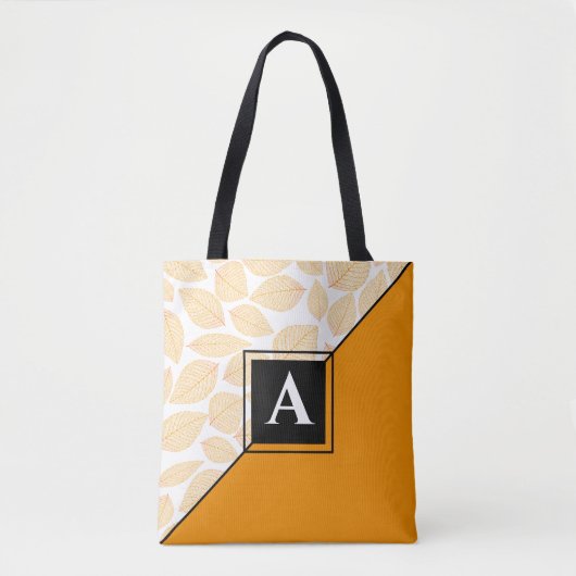 Aangepaste Monogram Goud Geel Blad Patroon Diagona Tote Bag (Voorkant)
