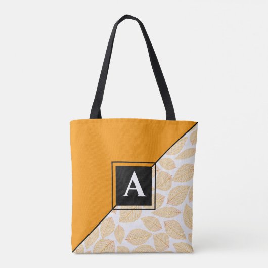 Aangepaste Monogram Goud Geel Blad Patroon Diagona Tote Bag (Achterkant)