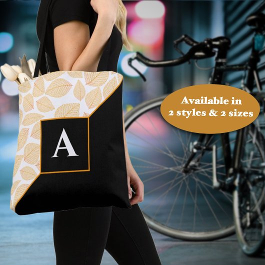 Aangepaste Monogram Goud Geel Blad Patroon Diagona Tote Bag