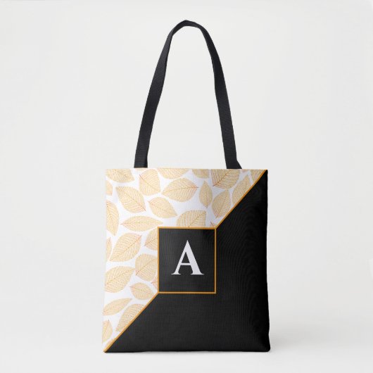 Aangepaste Monogram Goud Geel Blad Patroon Diagona Tote Bag (Voorkant)
