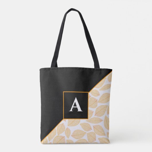 Aangepaste Monogram Goud Geel Blad Patroon Diagona Tote Bag (Achterkant)