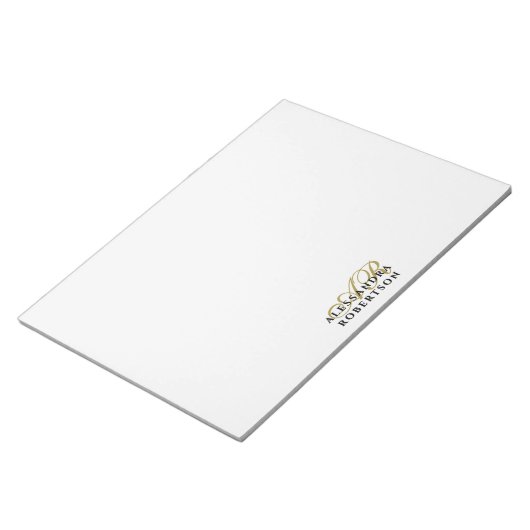 Aangepaste Monogram Gouden Initialen Witte Minimal Notitieblok (Schuin)