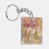 Aangepaste Monogram Gouden Shimmer & Roze Bloemen  Sleutelhanger (Voorkant Links)