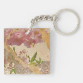 Aangepaste Monogram Gouden Shimmer & Roze Bloemen  Sleutelhanger (Achterkant)