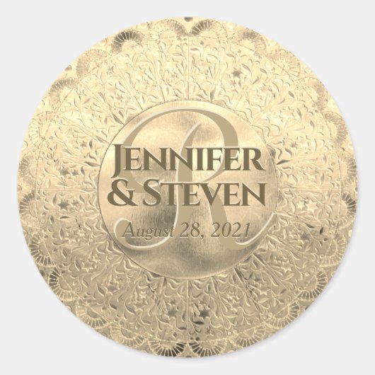 Aangepaste monogram goudglamour-zegel ronde sticker (Voorkant)