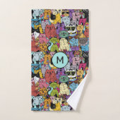 Aangepaste Monogram Grappige Katten Illustratie Bad Handdoek (Handdoek)