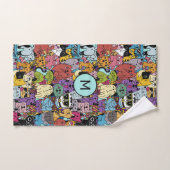 Aangepaste Monogram Grappige Katten Illustratie Bad Handdoek (Handdoek)