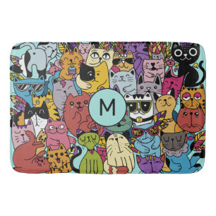 Aangepaste Monogram Grappige Katten Illustratie Badmat
