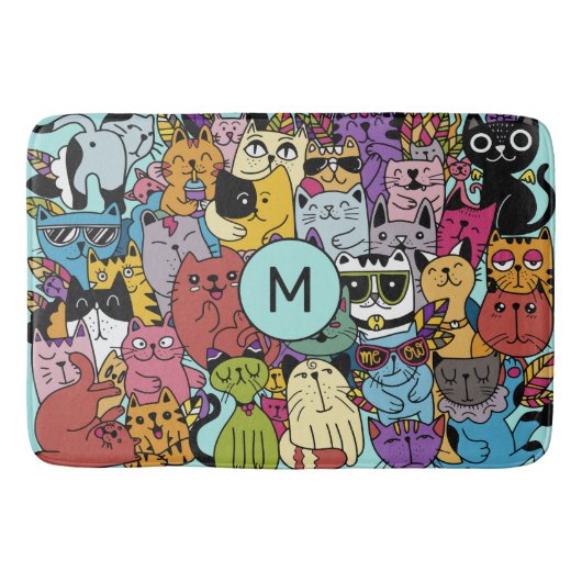 Aangepaste Monogram Grappige Katten Illustratie Badmat (Voorkant)