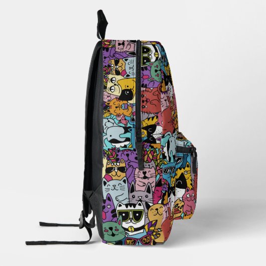 Aangepaste Monogram Grappige Katten Illustratie Bedrukte Rugzak (Links)