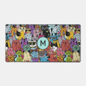 Aangepaste Monogram Grappige Katten Illustratie Bureaumat (Voorkant)