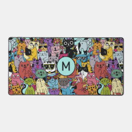Aangepaste Monogram Grappige Katten Illustratie Bureaumat