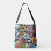 Aangepaste Monogram Grappige Katten Illustratie Crossbody Tas (Achterkant)