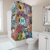 Aangepaste Monogram Grappige Katten Illustratie Douchegordijn (In situ)