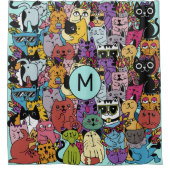 Aangepaste Monogram Grappige Katten Illustratie Douchegordijn (Voorkant)