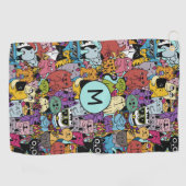 Aangepaste Monogram Grappige Katten Illustratie Golfhanddoek (Horizontaal)